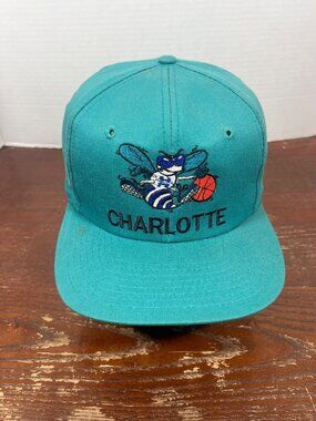 Vintage Twins Charlotte Hornets Teal Snapback Hat Old Logo NBA H5